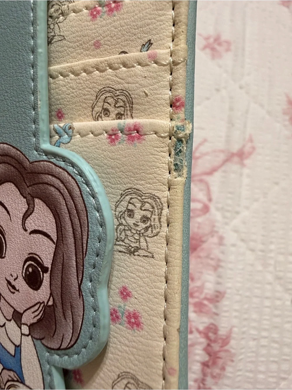 Disney Belle Cream Card Holder with Light Blue Strap